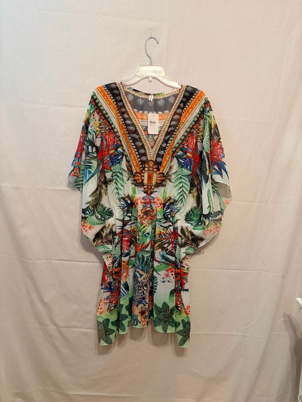 NWT Shahida Parides short swim cover up tropical print deep V-neckline